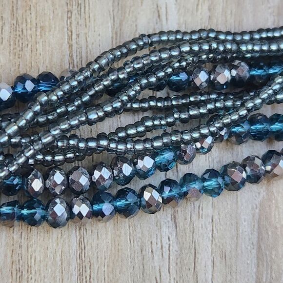 🩵Premier "Seaside" Teal & Gray Multistrand Beaded Magnetic Necklace - Picture 4 of 11